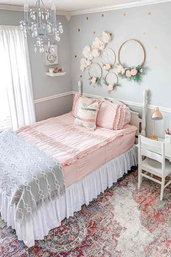 muted gray and pink bedroom