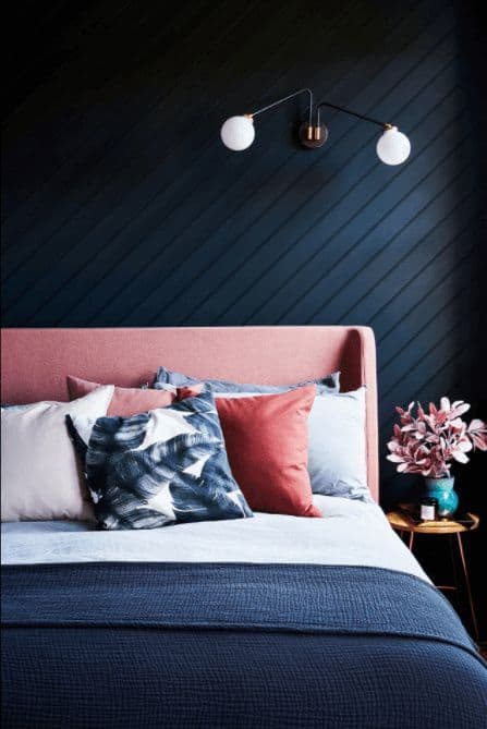 navy blue and coral bedroom