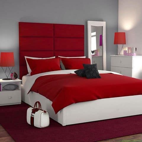 gray and red bedroom