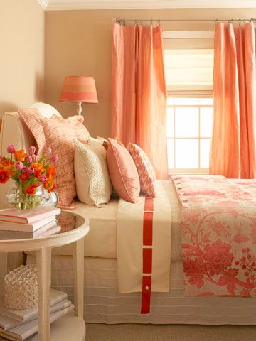 salmon and beige bedroom