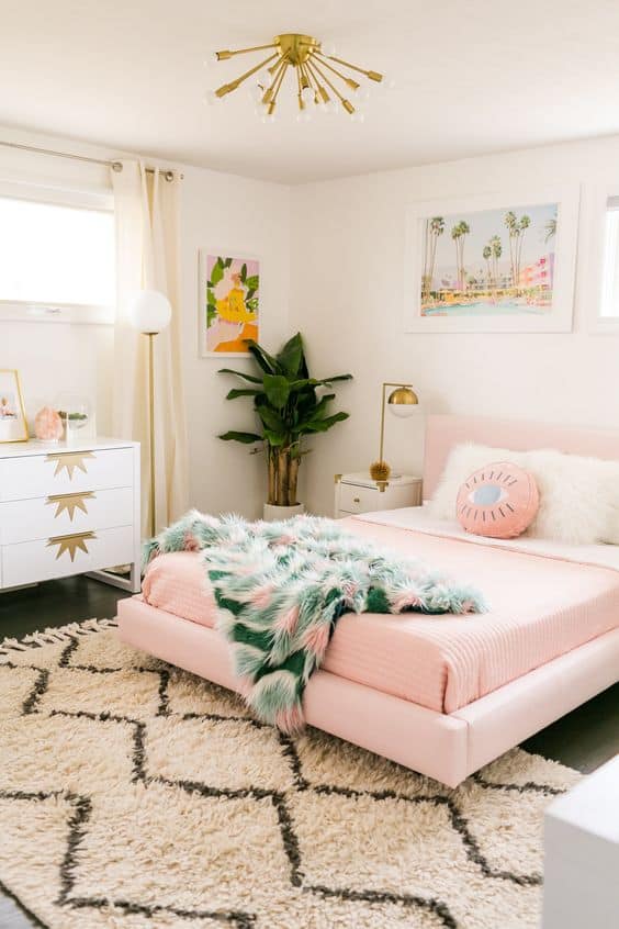 white and pink bedroom