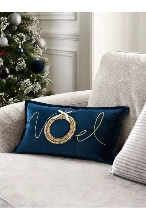 blue and gold christmas cushion