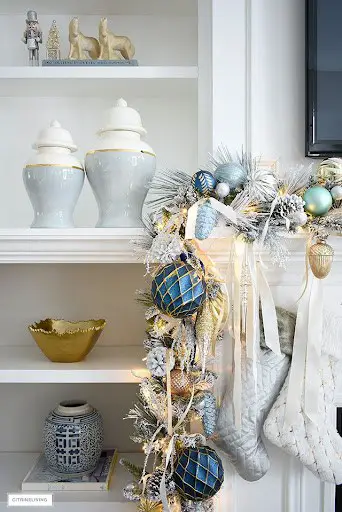 blue and gold garland decor for christmas
