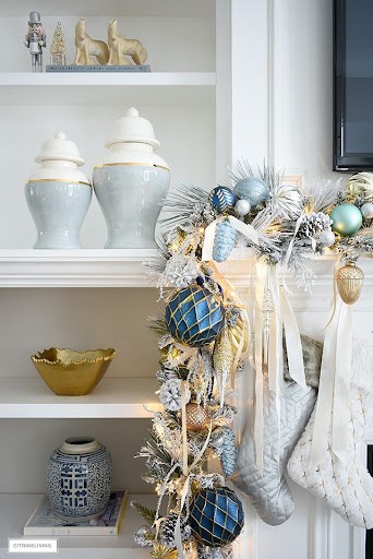 blue and gold garland decor for christmas