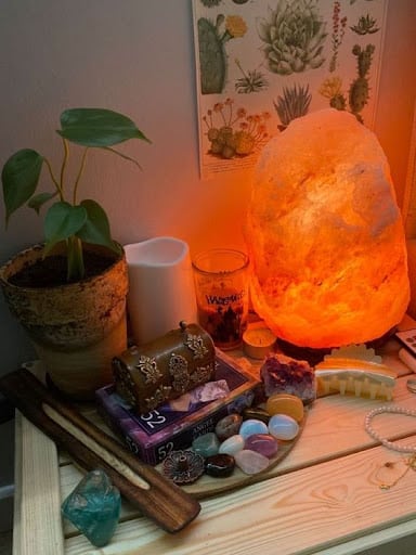 goblincore salt crystal lamp