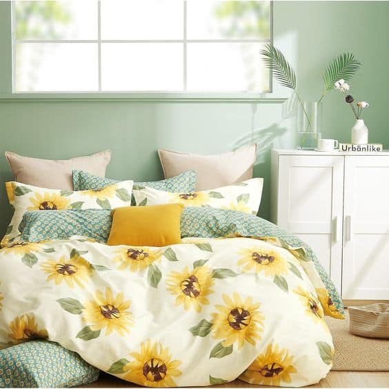 sunflower and sage green bedroom