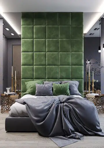 green and gray bedroom idea