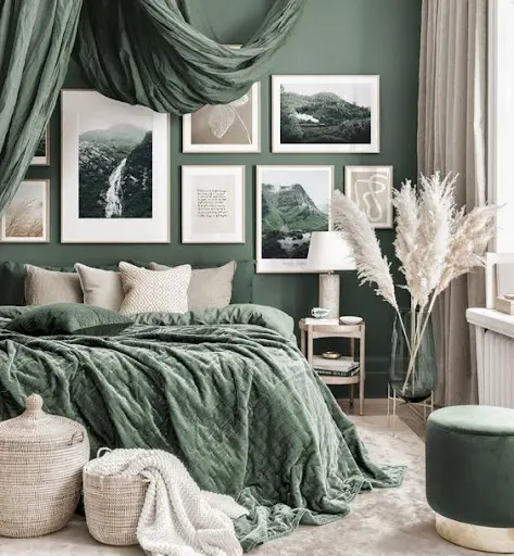 boho sage green bedroom