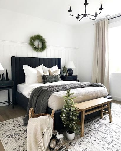 black, white and beige bedroom