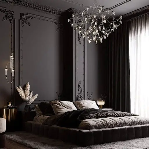 gothic bedroom with black accent wall