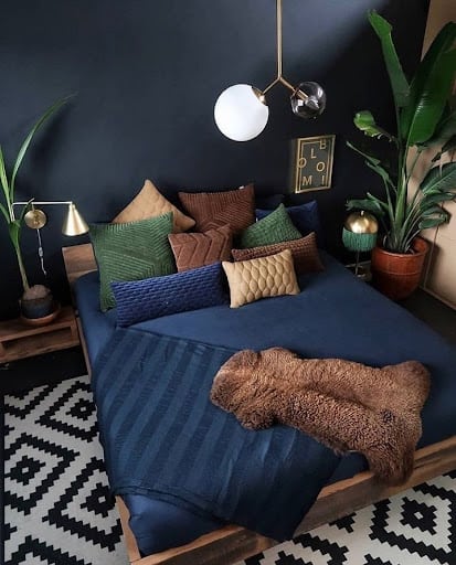 black and navy blue bedroom