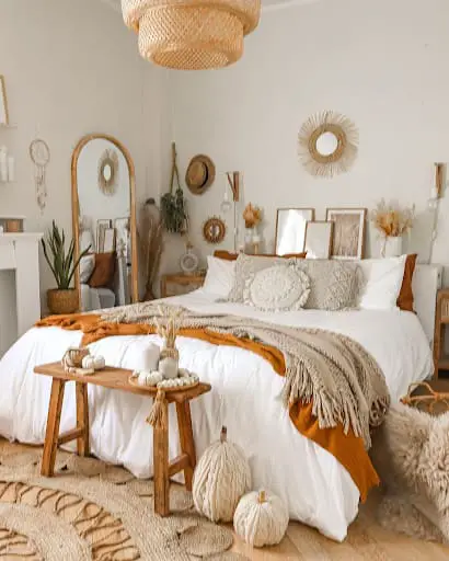 boho bedroom with neutral colors