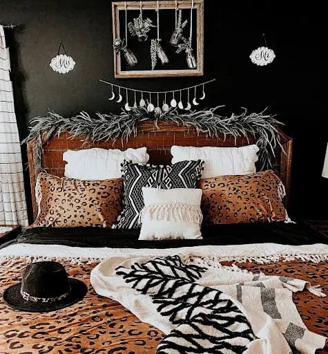 Boho Bedroom With Balck accent Wall