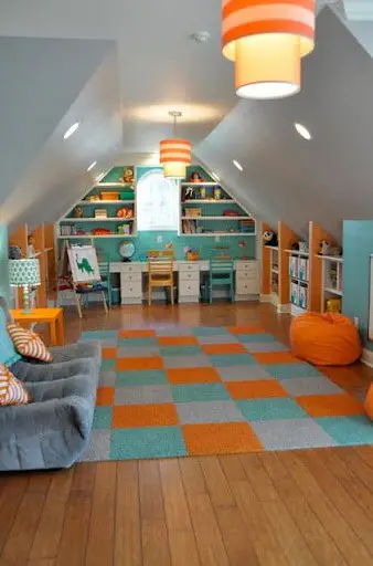Colorful attic library for kids