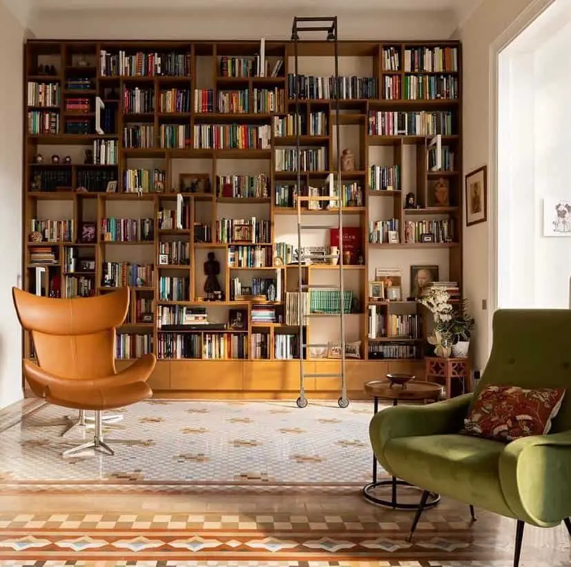 mid century modern library idea with mosaic tiles
