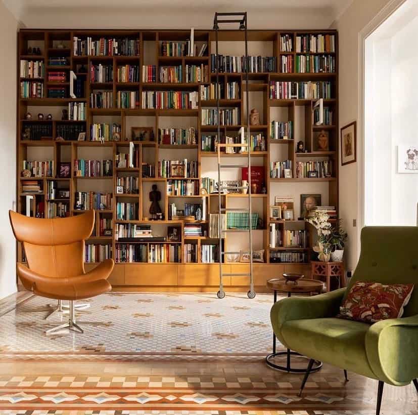 mid century modern library idea with mosaic tiles