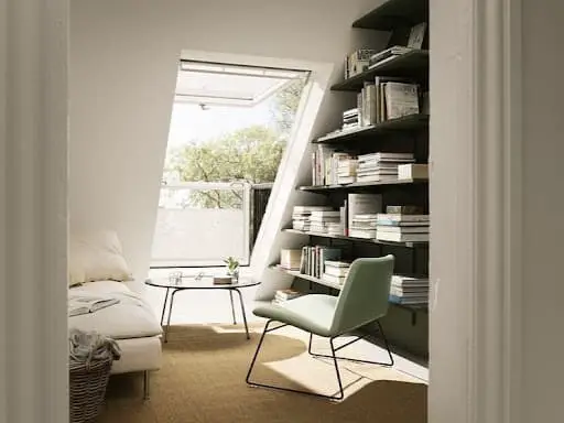 minimalist attic library design