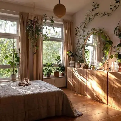 natural earthy bedroom decor idea with creepers