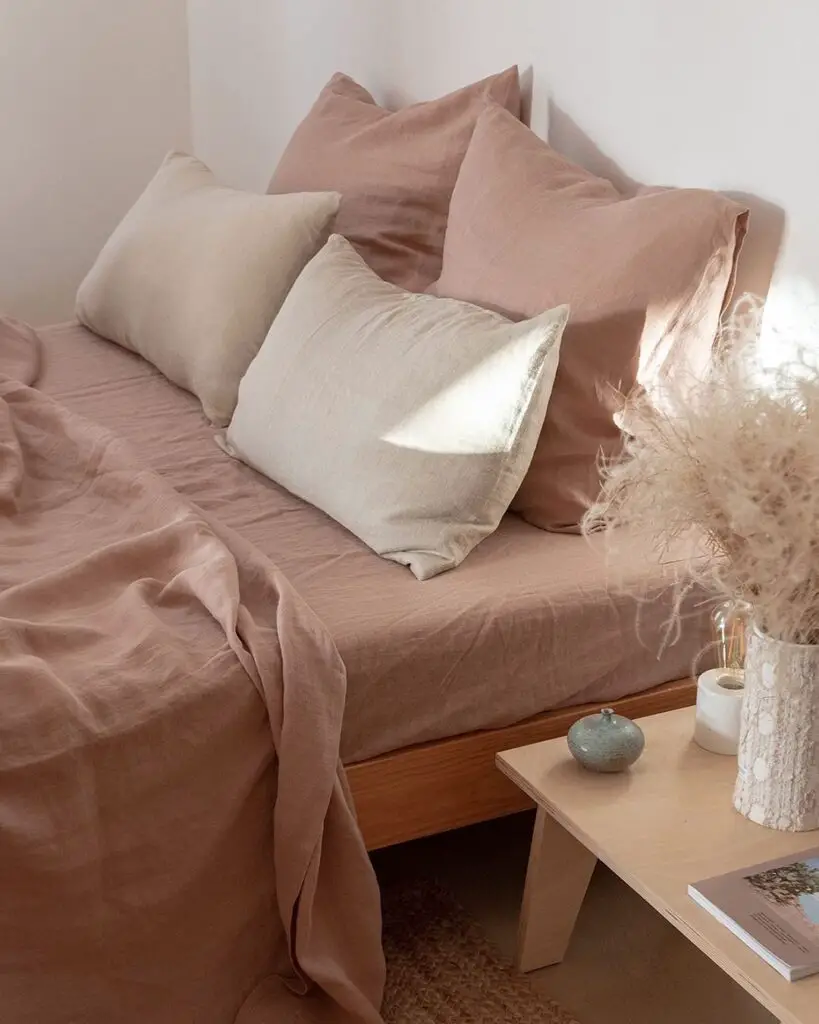 dusty pink bedroom with natural light
