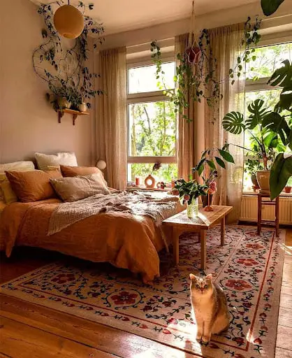 cozy boho bedroom with a retro vibe