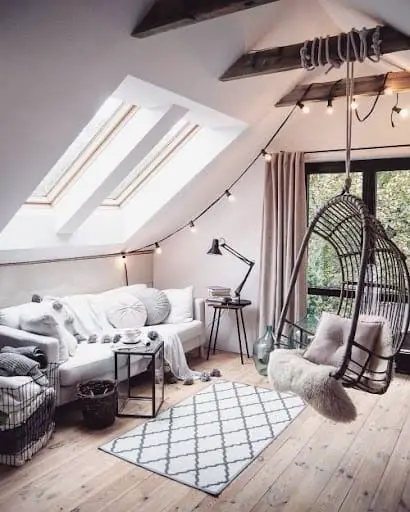 attic library with swing chair