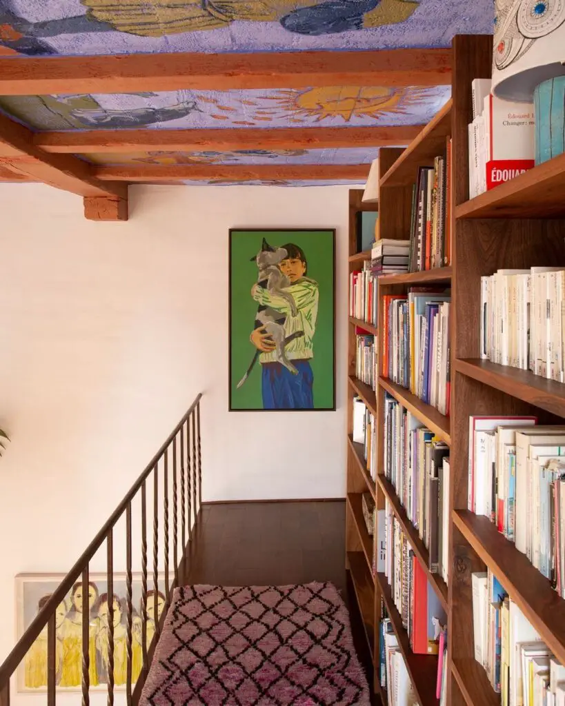 home library idea with vintage art