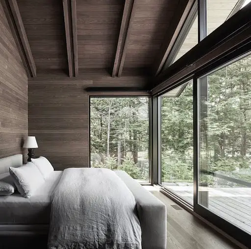 cabin bedroom idea with somber colors