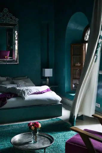 teal and violet bedroom idea