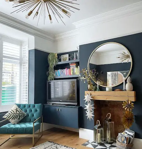 color blocked blue accent wall