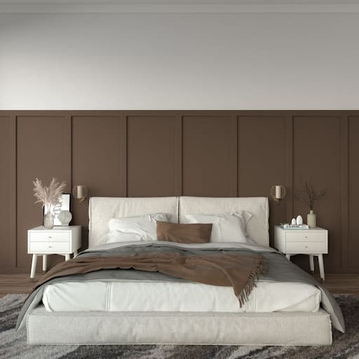 brown wall panels in bedroom