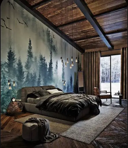 dark cabin bedroom idea