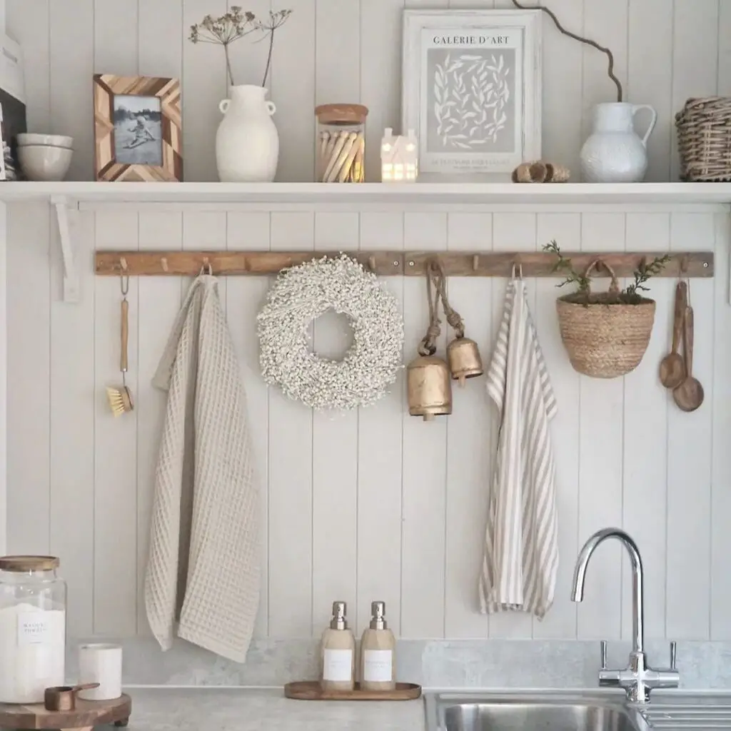 laundry room decor with pegs