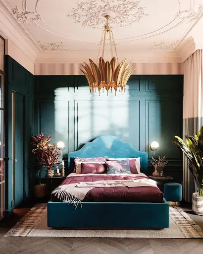 luxurious teal bedroom