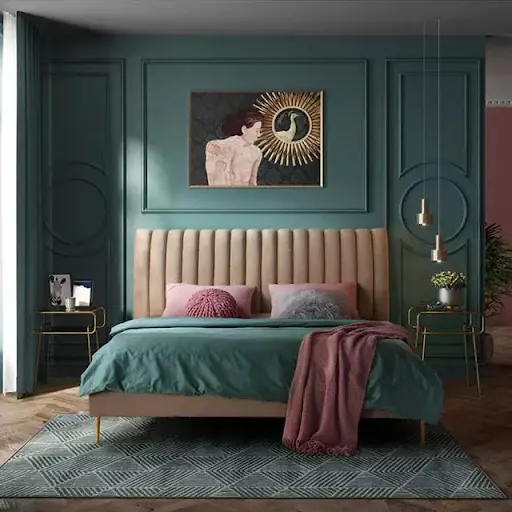 modern teal bedroom