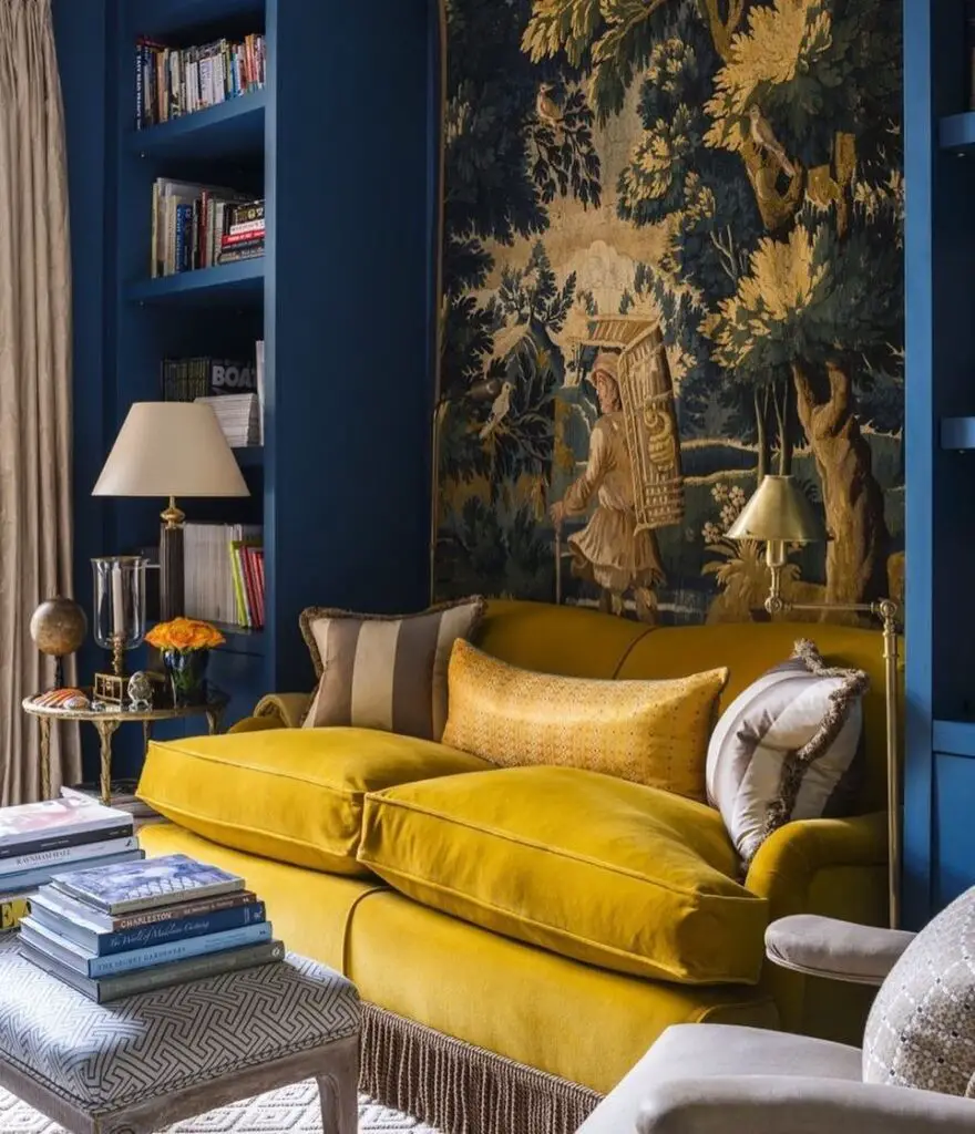 blue and mustard living room idea