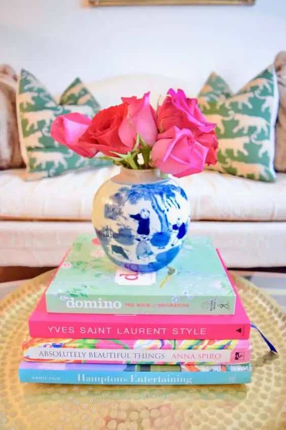 tabletop decor with books for preppy rooms