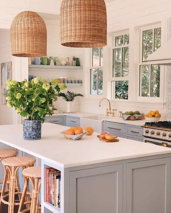 preppy kitchen design with natural furnishings