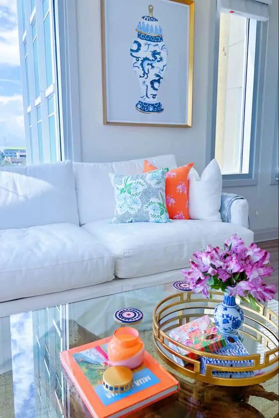 preppy and coastal living room idea