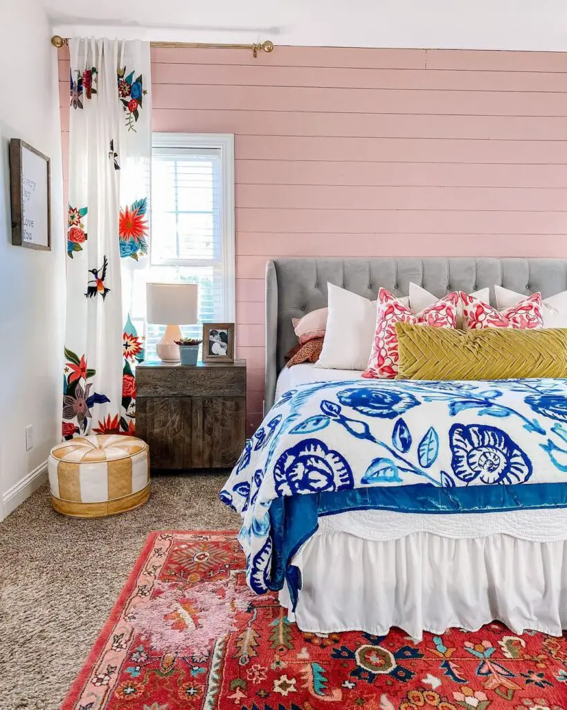 pink shiplap wall girl bedroom