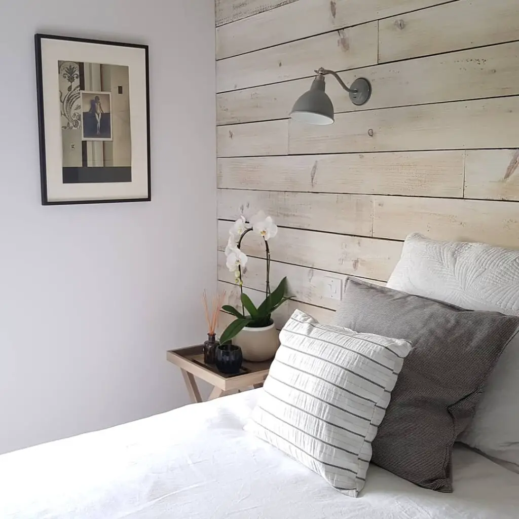 stained shiplap wall for bedroom