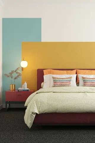 teal and mustard bedroom idea