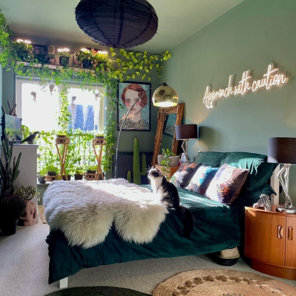 green glam bedroom on a budget