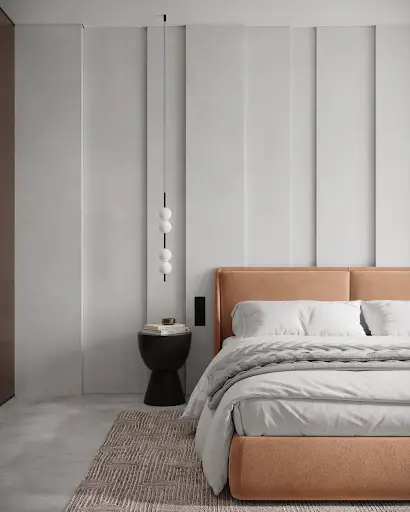 white accent wall in the bedroom