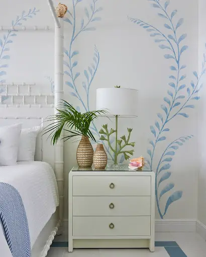 blue and white coastal bedroom