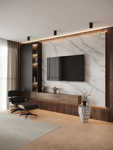 white marble wall in living room