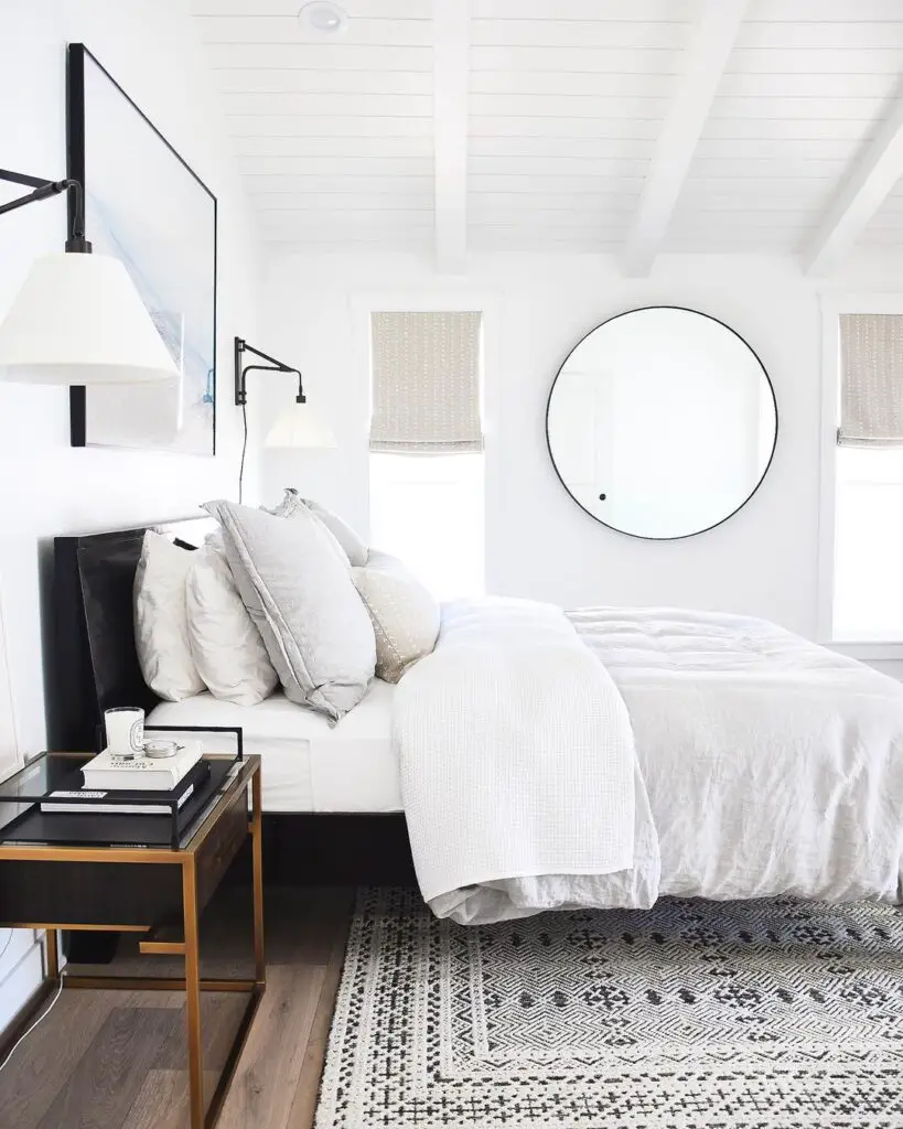white bedroom idea with shiplap ceiling
