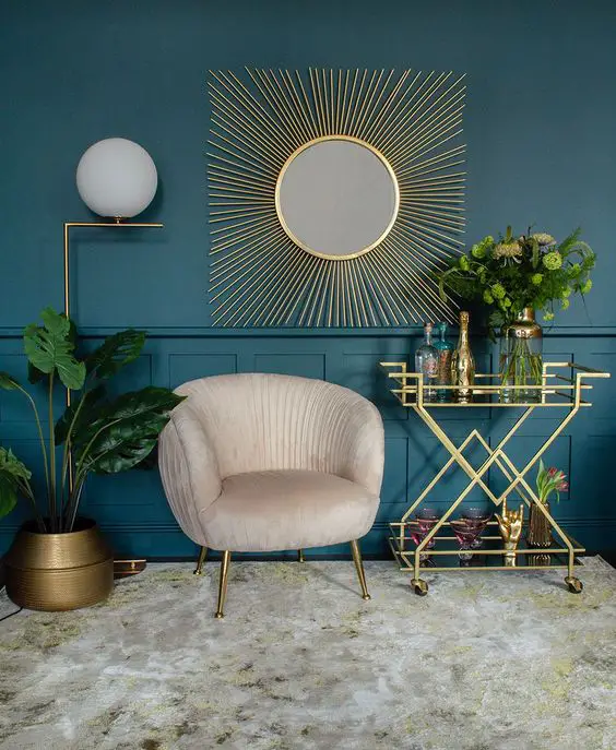 art deco interior design with metallic accents and shapes