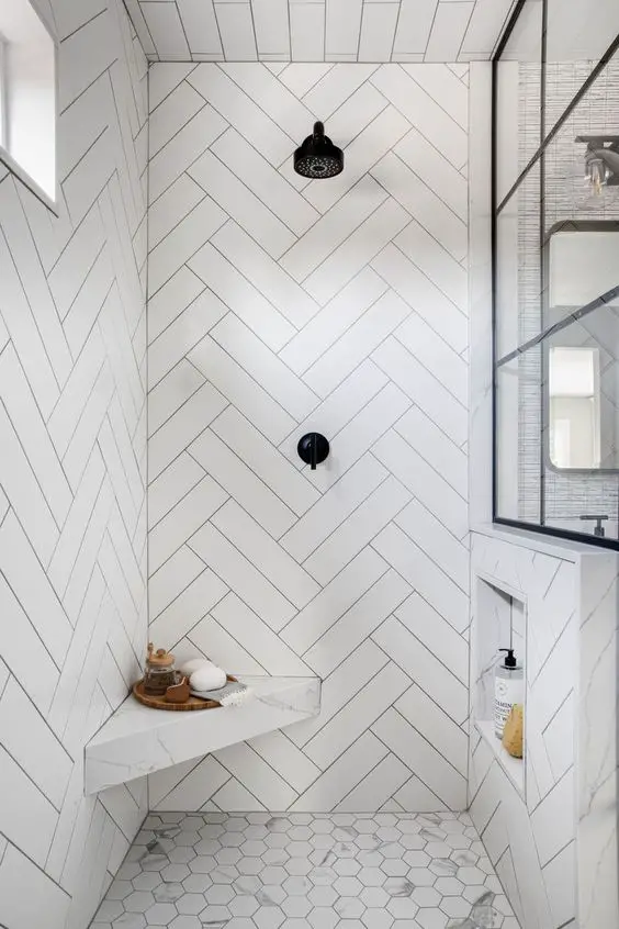all white tiling idea for shower room