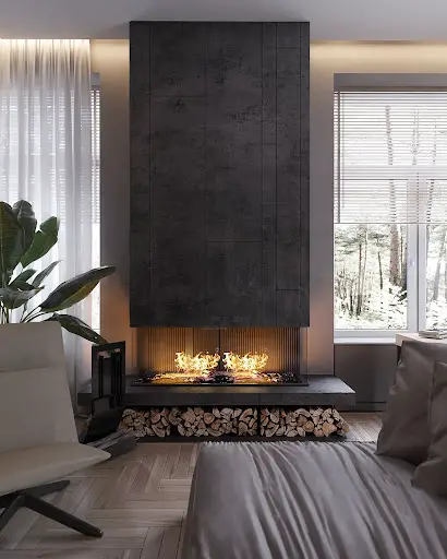 dark and modern fireplace idea