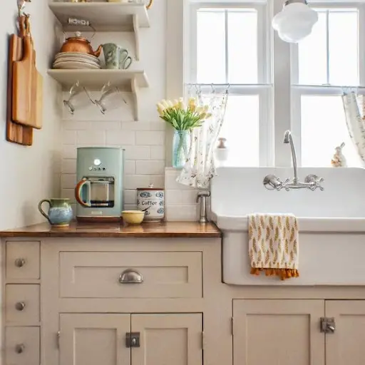 painted beige kitchen cabinet